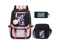 Mochila Escolar De Anime Conjunto De Três Peças, Com Bolsa Transversal E Estojo, Grande Capacidade, À Prova D'água Estilo 2 Rosa