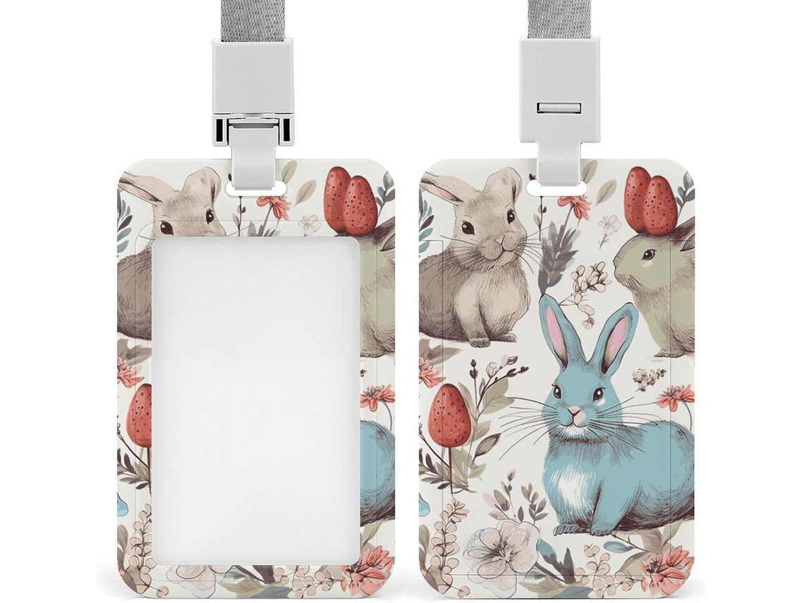 Porta Crachá Vertical Com Cordão, Estampa Floral, De Coelho E Pássaro, Capa Plástica Impermeável, Ideal Trabalho