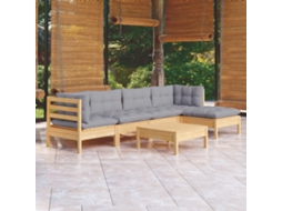 Vidaxl 6 Pcs Conjunto Lounge De Jardim C/ Almofadões Cinza Pinho