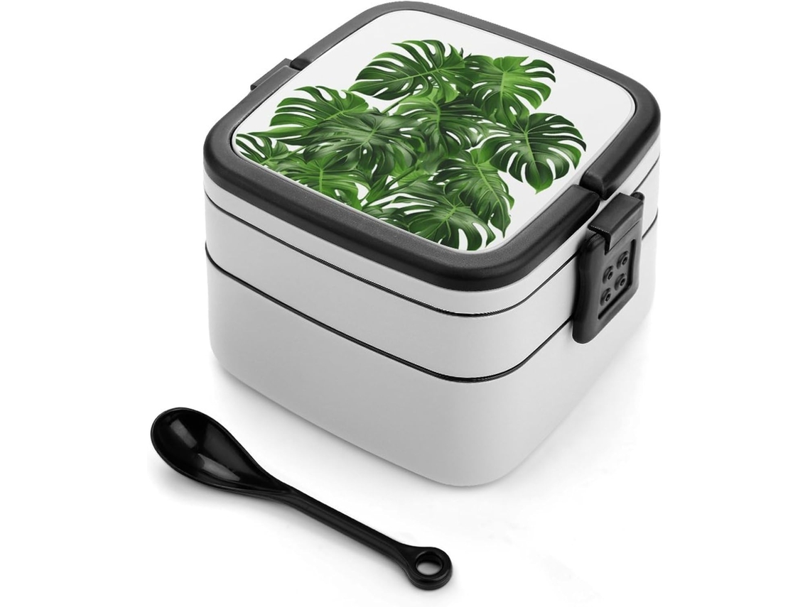 Lancheira Bento Dupla Camada Monstera Deliciosa Banana Palm Para Adultos Com Colher E Alça, À Prova De Vazamentos
