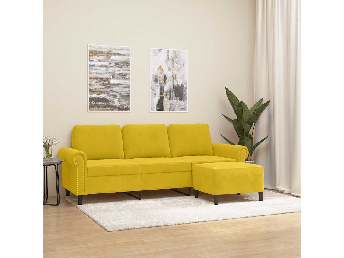 Vidaxl Sofá De 3 Lugares Com Apoio De Pés 180 Cm Veludo Amarelo