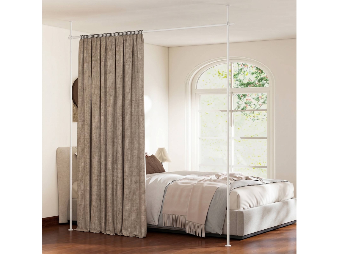 Varão De Cortina Branco Sem Furos 73-183 Cm Para Divisória De Ambientes