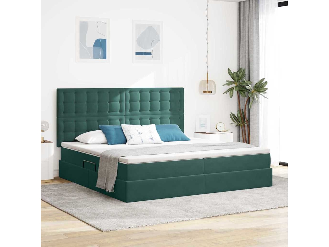 Vidaxl Cama De Armazenamento Led Com Colchão Verde-escuro 200 X 200 Cm