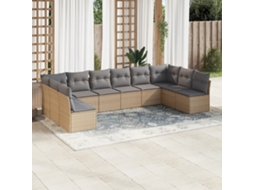 10 Pcs Conjunto De Sofás P/ Jardim Com Almofadões Vime Pe Bege Dkd Home Decor