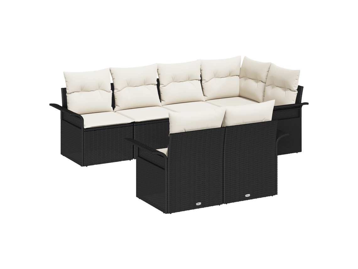 Conjunto 7 Assentos De Jardim Vidaxl Preto Vime Pe (242.5 X 132.5 X 69 Cm)