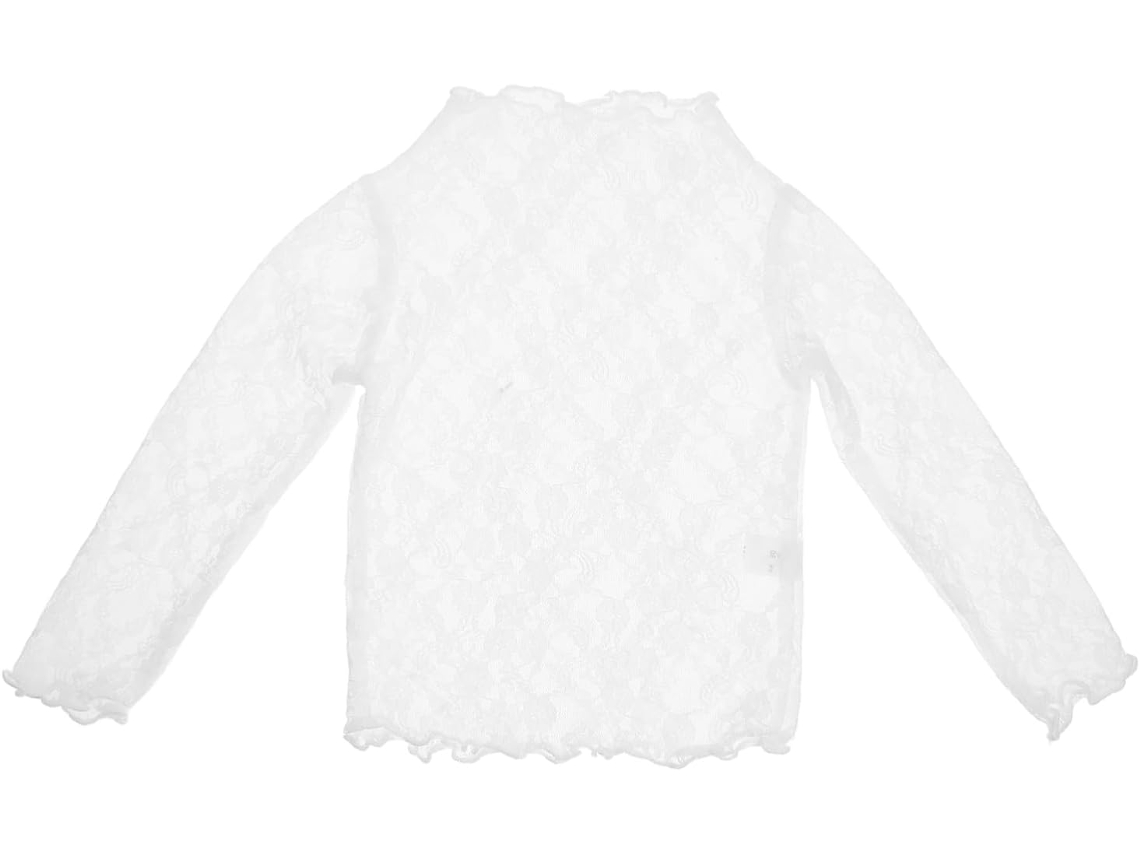 Camiseta Branca De Renda De Manga Comprida Para Meninas, Respirável.