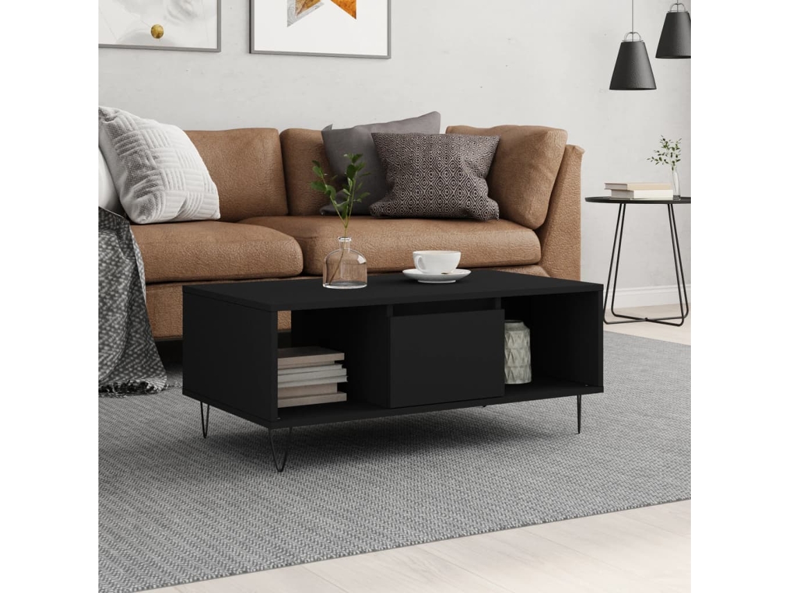 Vidaxl Mesa De Centro 90x50x36,5 Cm Derivados De Madeira Preto