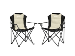 Conjunto de 2 Cadeiras de Camping Dobráveis Acolchoadas Encosto Alto Porta Copos Bolsas Transporte Creme e Pretas S/MARCA