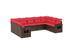 Conjunto de Sofá de Jardim com 9 Peças e Almofadas em Rattan Sintético Marrom MAISON EXCLUSIVE