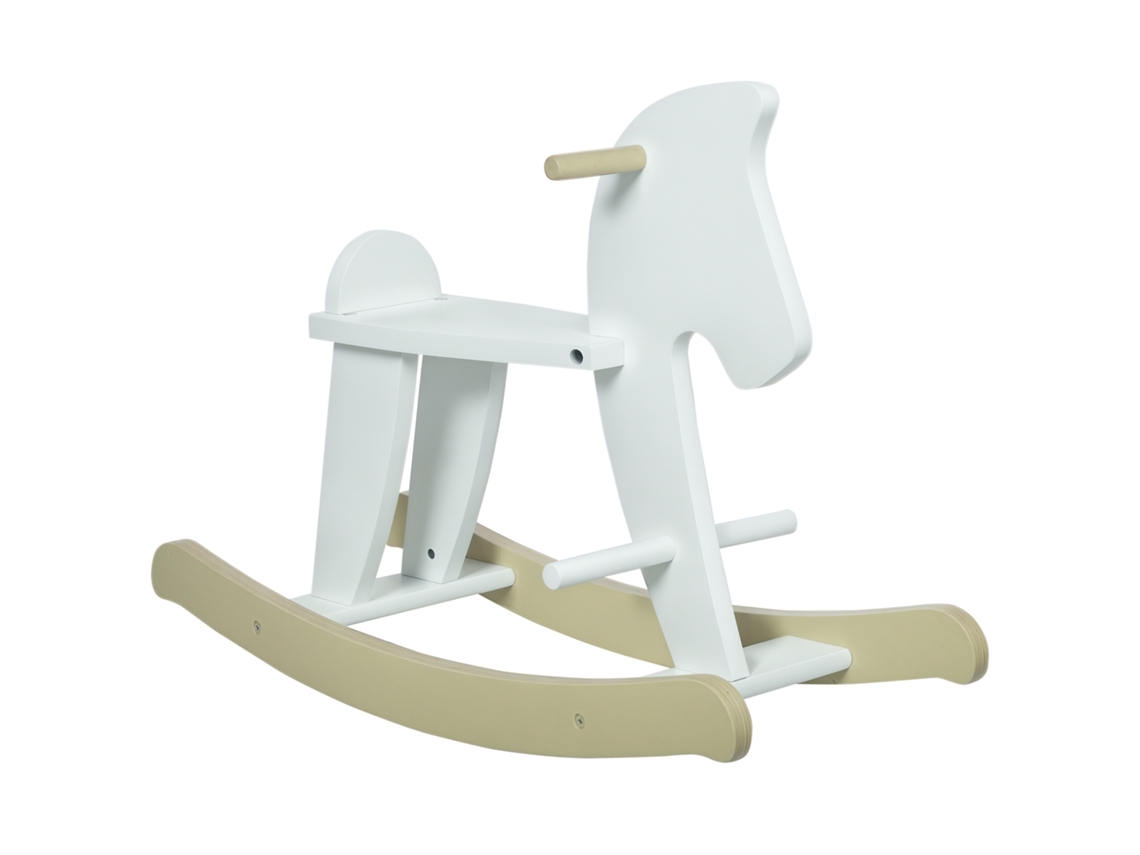 Cavalinho De Balanço De Madeira Para Crianças De 1 A 3 Anos Com Alças E Apoio Para Os Pés, 68x26,5x48 Cm, Branco
