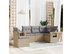Vidaxl 5 Pcs Conjunto De Sofás P/ Jardim Com Almofadões Vime Pe Bege