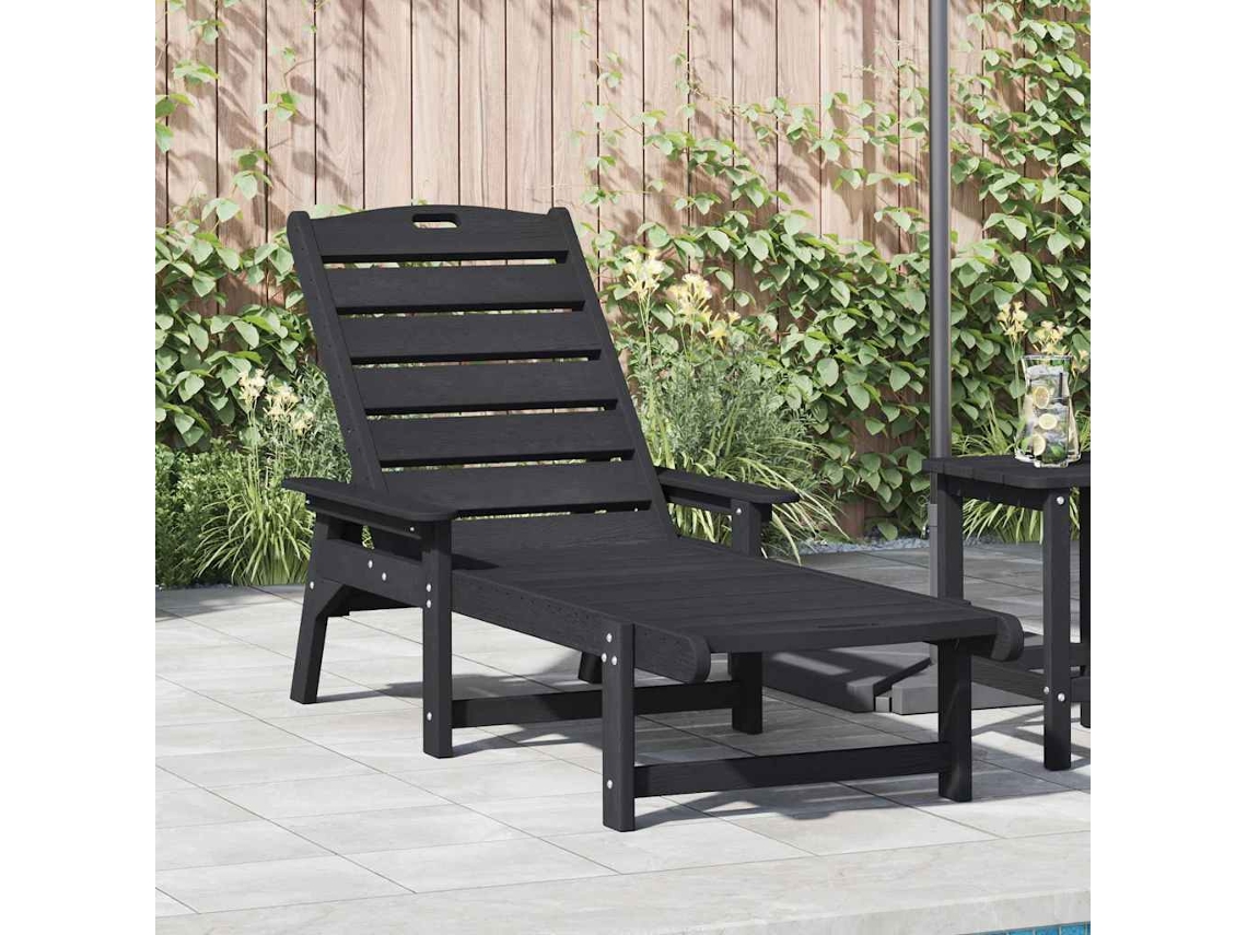 Vidaxl Espreguiçadeira Preto Hdpe