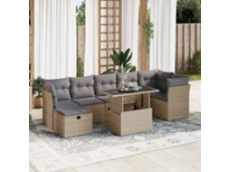 Vidaxl 8 Pcs Conjunto De Sofás P/ Jardim Com Almofadões Vime Pe Bege