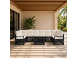 Vidaxl Conjunto De Sofá De Jardim 11 Unid. Preto E Branco Creme