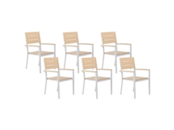 Conjunto De 6 Cadeiras De Jardim Beliani Como De Madeira Plástica Creme 55x55x90