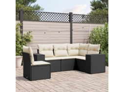 5 Pcs Conjunto Sofás De Jardim Com Almofadões Vime Pe Preto Dkd Home Decor