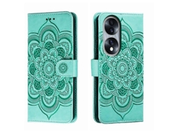 Capa De Couro Para Celular For Honor 70 Com Estampa De Mandala Do Sol Em Relevo