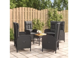 5 Pcs Conjunto De Jantar P/ Jardim C/ Almofadões Vime Pe Preto Dkd Home Decor