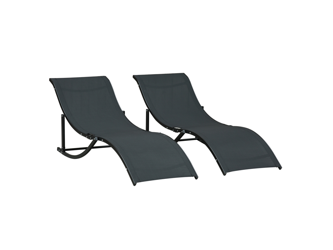 2 Espreguiçadeiras Dobráveis Aluminum, Texteline Cor Black Outsunny