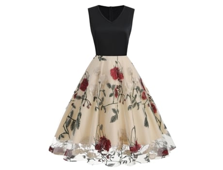 Roupas de Natal com Decote em V Sem Mangas Malha Peônia Patchwork Vestido Retrô L
