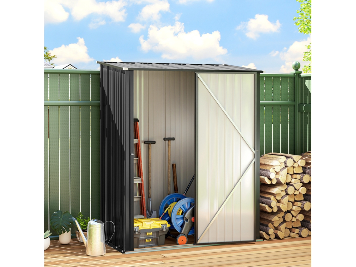 Abrigo de Jardim 1.34m² 161.5x94.5x196 Cm Refúgio Exterior Aço Galvanizado C/porta e Fechadura Preto