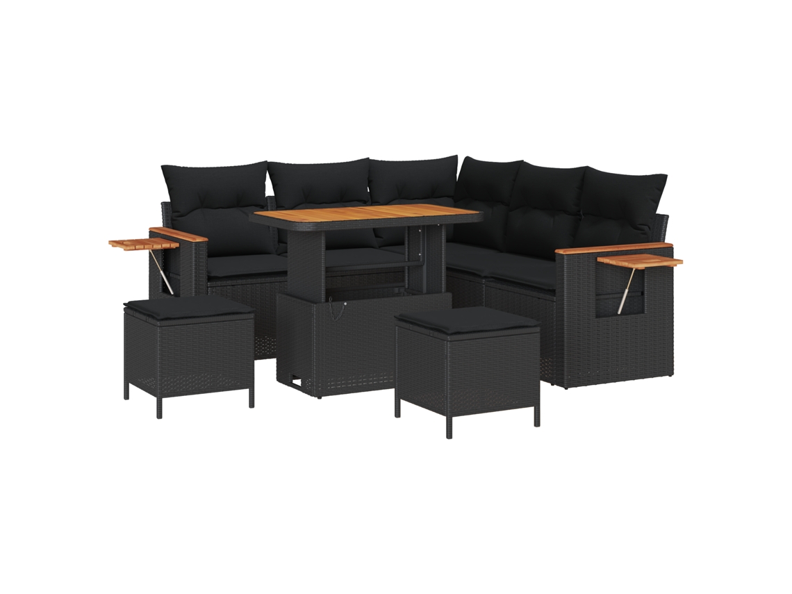 Conjunto 9 Conjunto De Sofá De Jardim Vidaxl Preto Vime Pe (219 X 219 X 85 Cm)