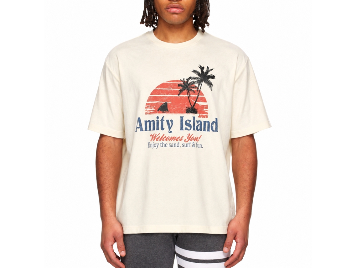 Rockinstone Jaws Movie Amity Island Solid Natural Adult T-shirt Size:l
