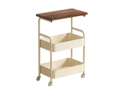 Mesa Lateral, Design De 3 Camadas, Cesta De Armazenamento Incluída, Branco