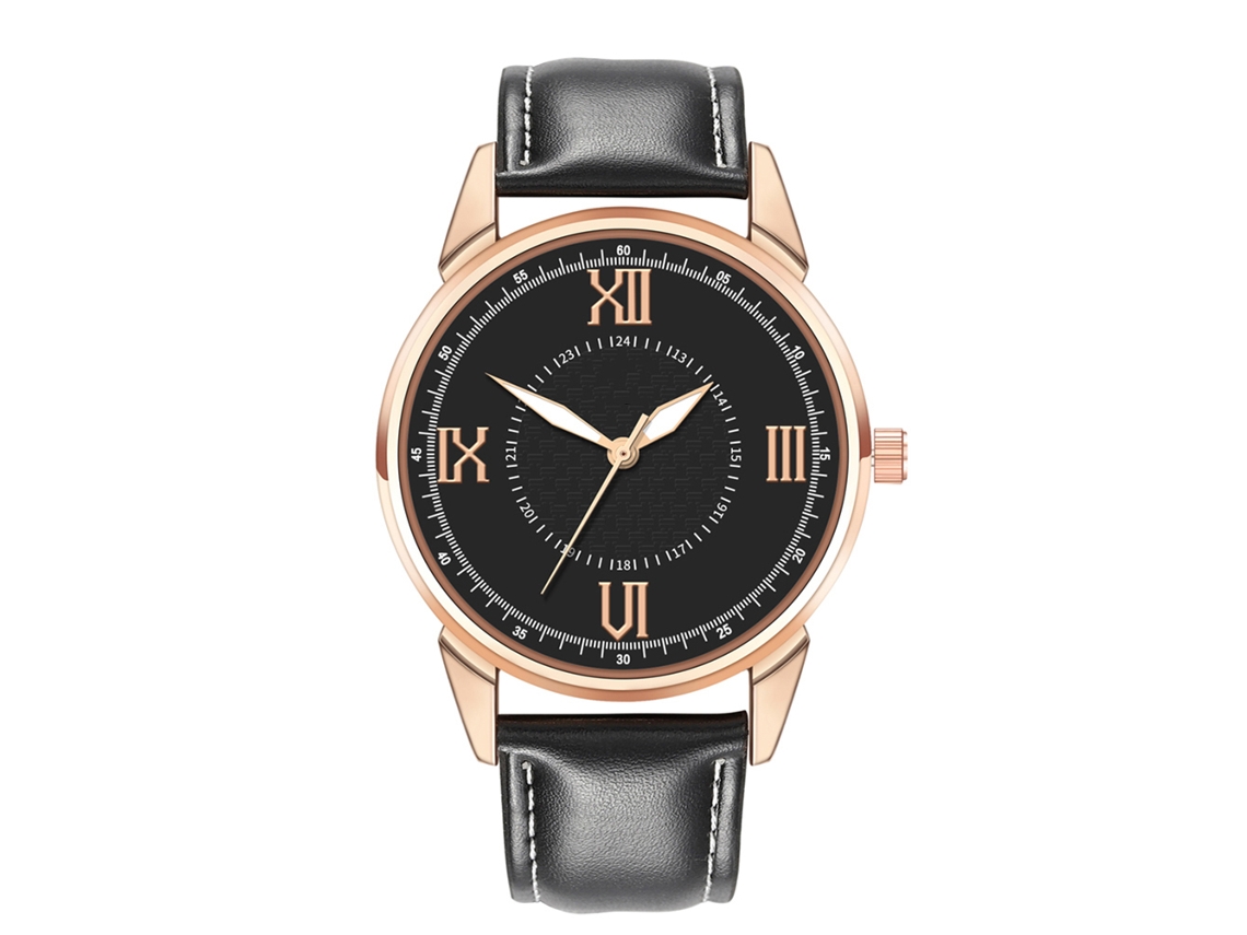Relógio de Pulso Masculino de Quartzo Casual com Cinto de Couro Artificial Preto