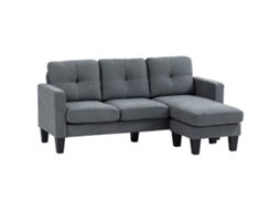 Sofá Canto L Chaise Reversível Estofado Cinza Escuro