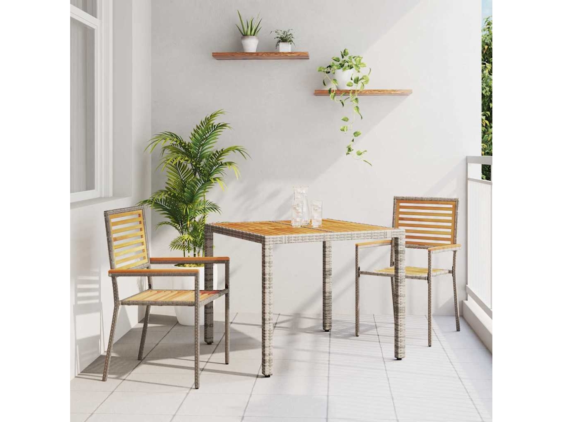 Vidaxl Conjunto De Jantar Para Jardim 3 Unid. Cinza E Marrom Vime Pe
