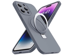 Suporte Casa Para Iphone 14 Pro Silicone Anti-choque Magnética Cinzento