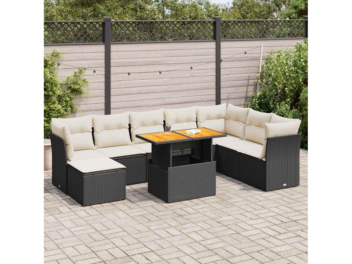 Vidaxl 9 Pcs Conjunto De Sofás P/ Jardim C/ Almofadões Vime Pe Preto