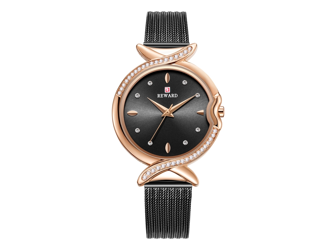 Relógio Feminino de Quartzo com Pulseira de Malha de Aço Strass Resistente À Água 3atm