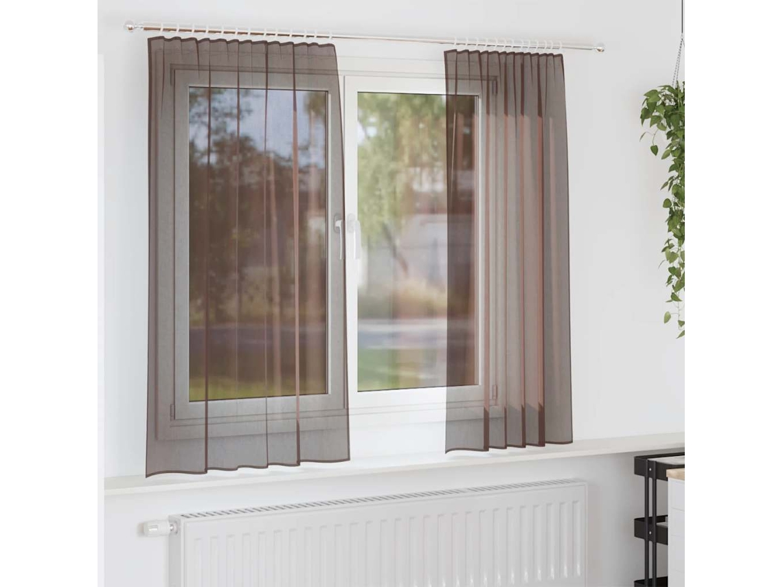 Vidaxl Cortinas De Voile Com Aba 2 Pcs Castanho