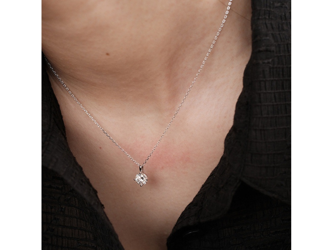 925, Colar com Zircônia em Quatro Garras Clássico, Pingente Simples, Pequeno e Delicado, Luxo Discreto MDUG (prata Branco)