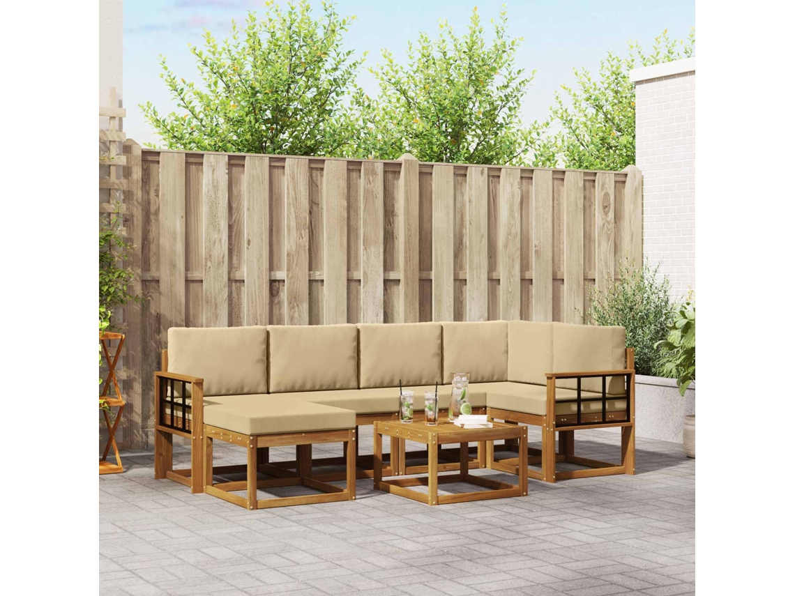Vidaxl Conjunto De Sofás Para Exterior 7 Pcs Natural E Bege