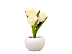 2026 lâmpada de Mesa de Flores Tulipã Luz Nocturna Suave Cerâmica Pu Baterias para Livrarias Cafés Branco