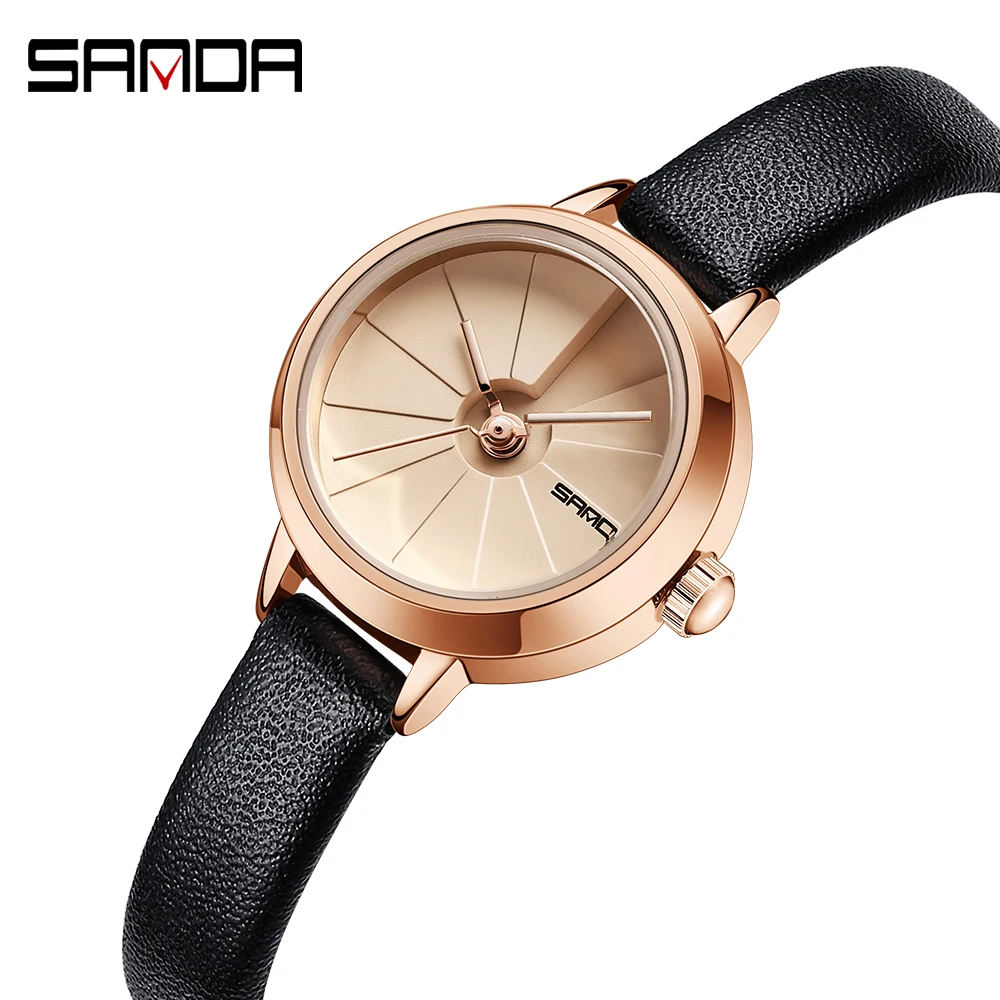 (Rosa e Dourado) Relógio de quartzo feminino moderno com pulseiras simples e criativas, pulseira compacta e versátil.