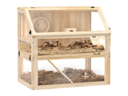 Gaiola De Hamster De Madeira 3 Níveis Nagarium Roedor Com Tampa Articulada Roda De Corrida 80 X 50 X 76 Cm Madeira Natural-pt