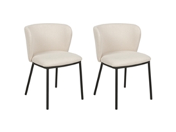 Conjunto De 2 Cadeiras De Refeição Sem Braços Beliani Mina De Tecido Branco Creme 48x52x75