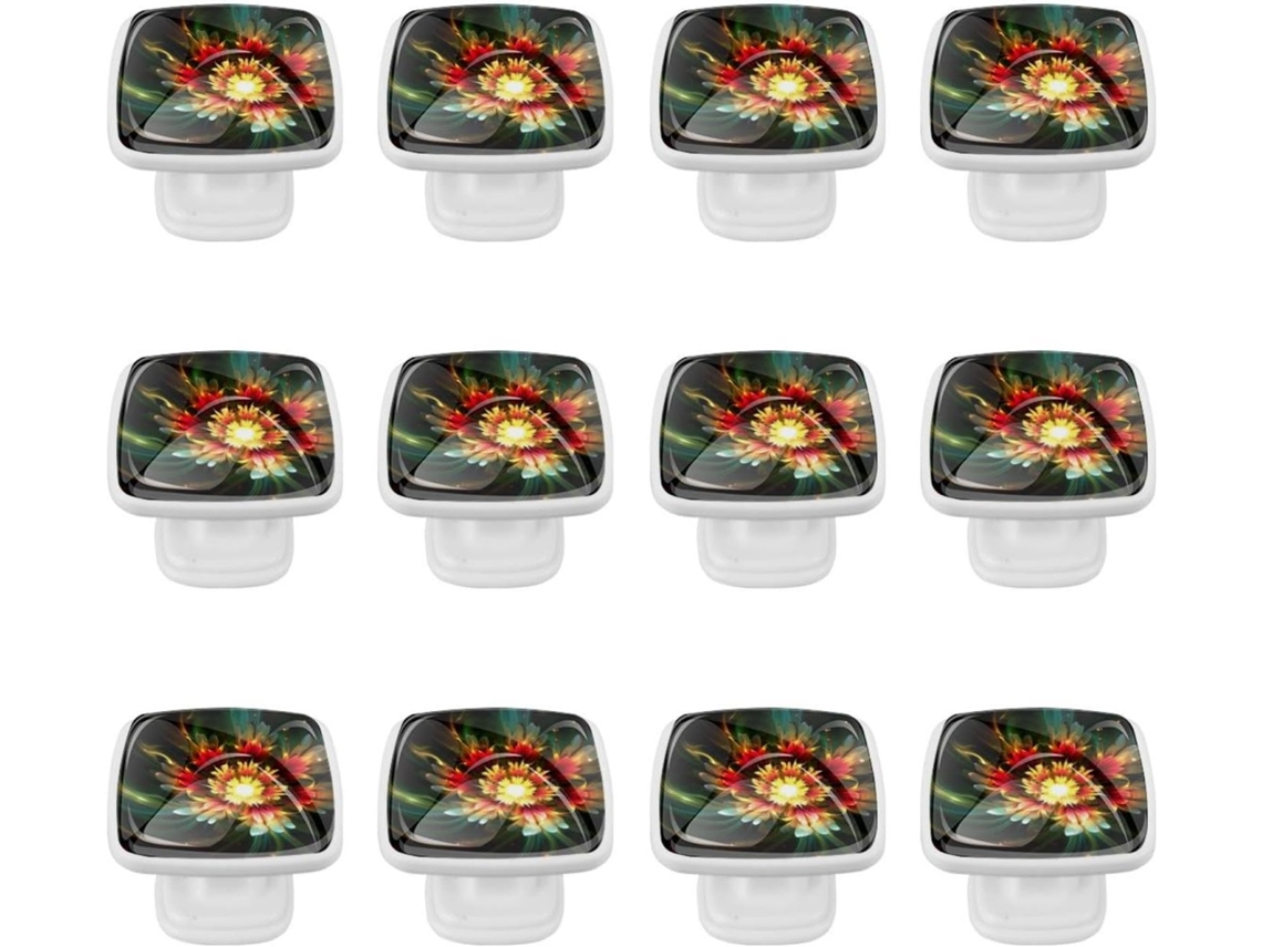 Puxadores Quadrados Para Gavetas De Cômoda, Puxadores Para Armários De Cozinha, 12 Peças, Flores Abstratas Vermelhas E