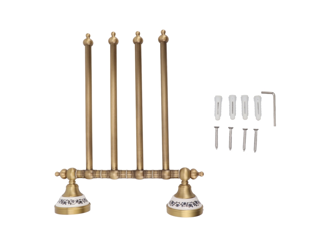 Rack de Toalha Giratório Latão Antigo com Quatro Barras