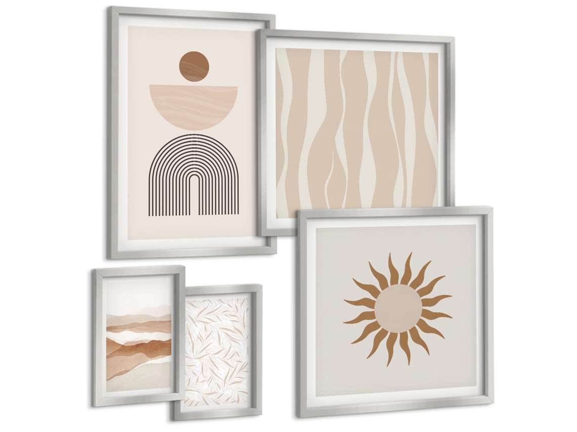 Conjunto De Pinturas Formas Abstratas Estilosas Da Natureza Espelharte (5 Peças)