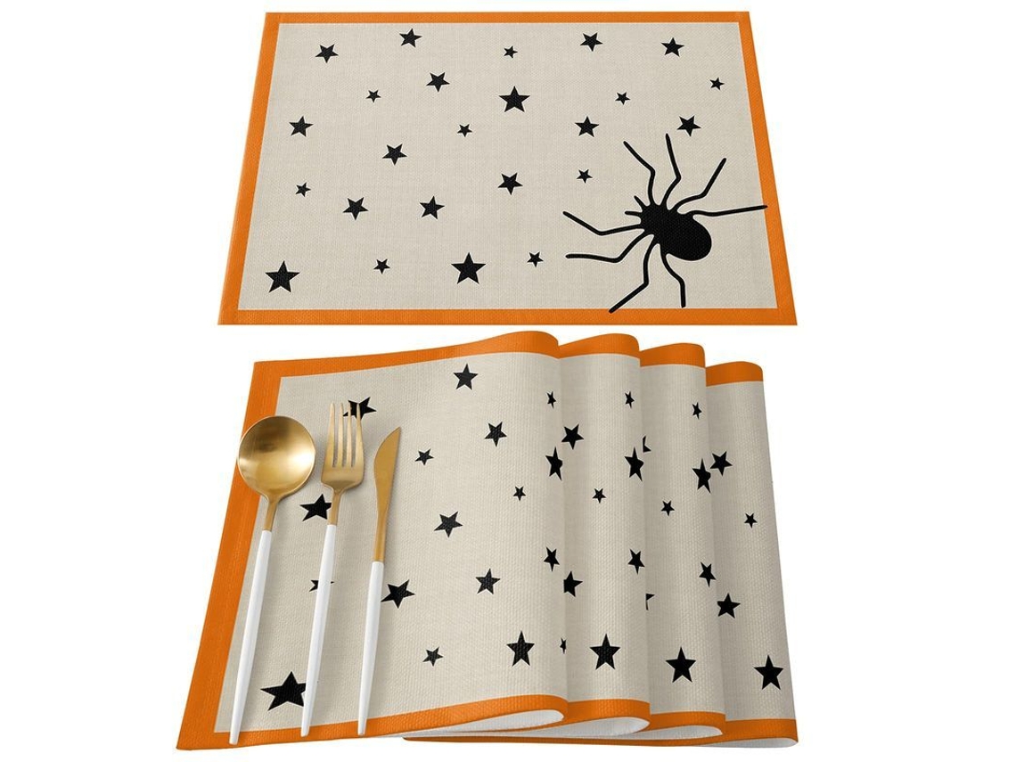 Conjunto de 6 Toalhas de Mesa Halloween Nova Line, lavável, anti derrame, para festas e cozinha