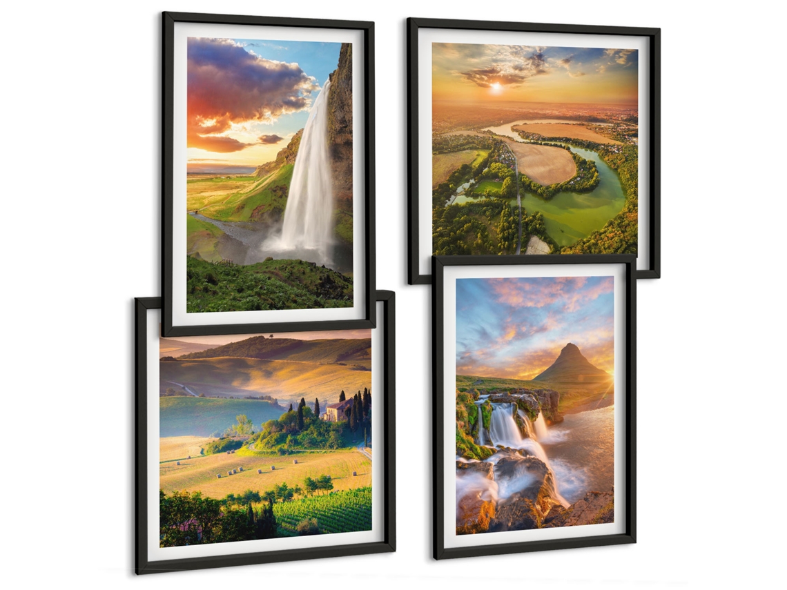 Um Conjunto De Imagens Decorativas Em Uma Moldura Paisagens, Mar, Cítricos Moldura Preta Fotos Para O Escritório Espelharte (conjunto De 4 Imagens)