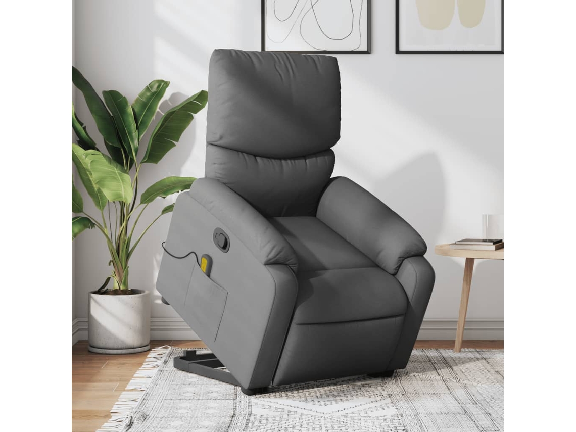Vidaxl Poltrona Elevatória De Massagens Tecido Cinzento-escuro