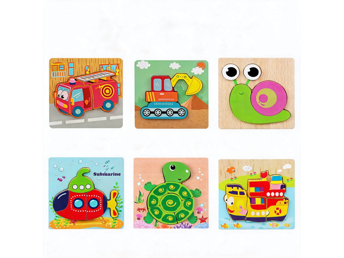 Conjunto de Quebra cabeças Madeira Pacote com 6 Brinquedos Montessori em Habilidade Motora Fina Jogo Presente Educacional Pré HENTEN HOME