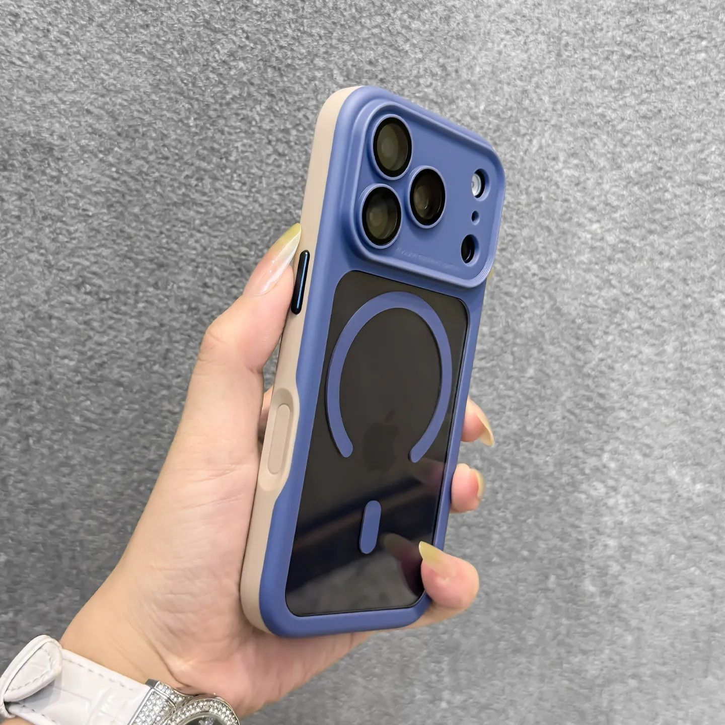 Capa Protetora Transparente De Luxo Com Bloqueio De Cores Para Iphone 16 Pro Max (azul) E Magsafe.