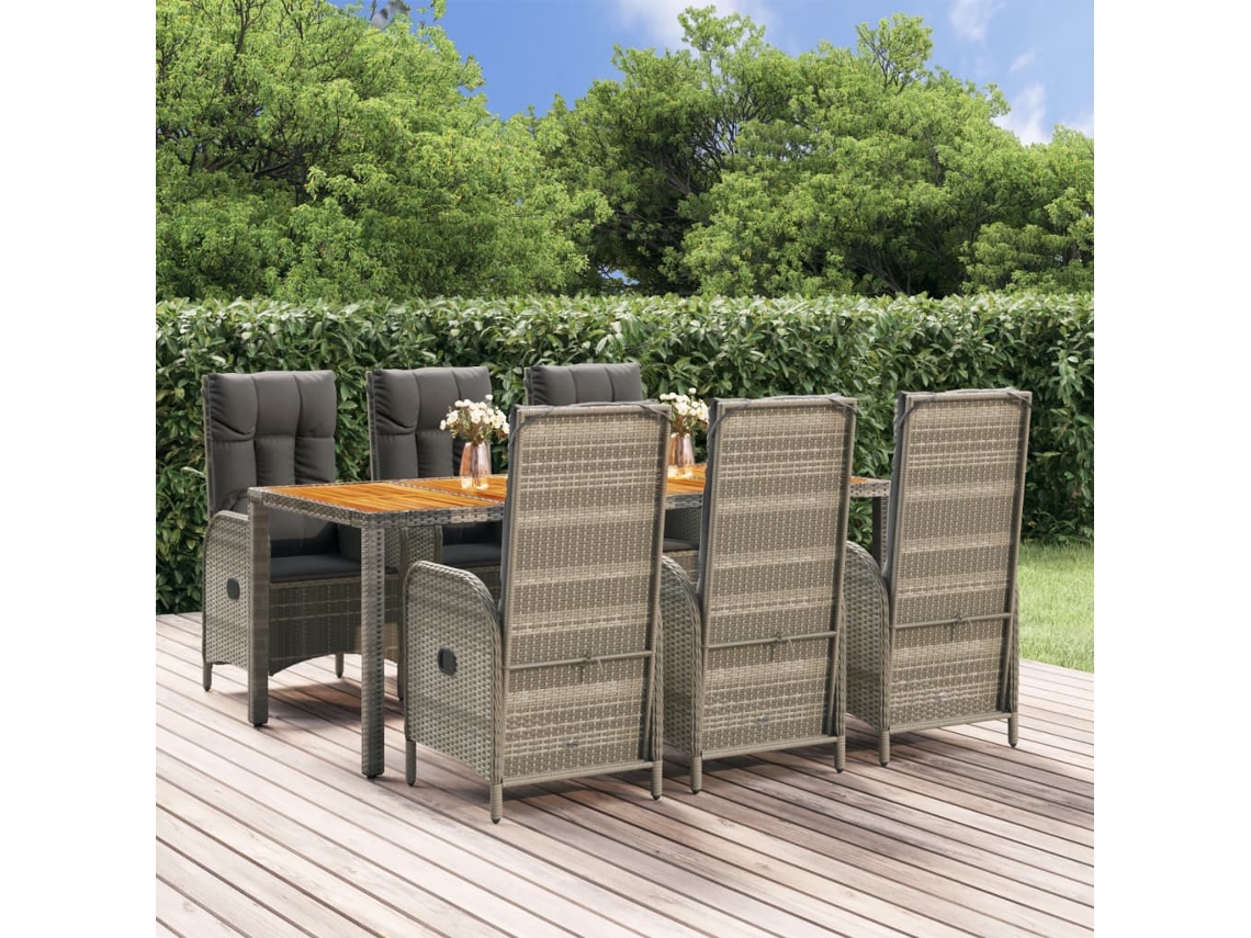 Vidaxl 7 Pcs Conjunto De Jantar P/ Jardim C/ Almofadões Vime Pe Cinza